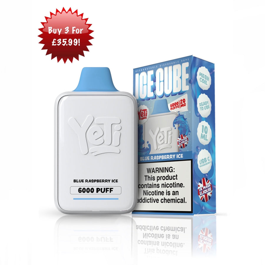 Yeti Ice Cube Disposable Vape 6000 20mg Blue Raspberry Ice